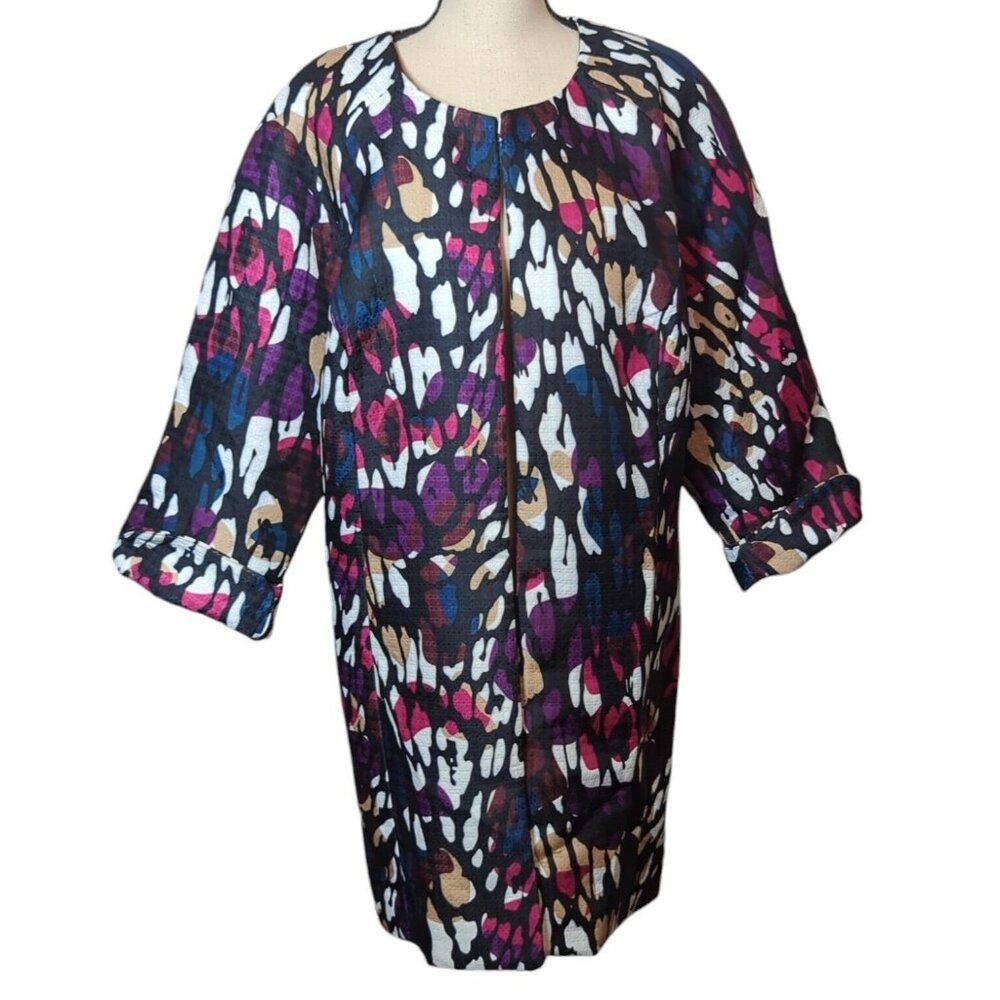 Jessica London Jacket Size 24W Open Front Colorful Artsy Art to Wear Vacay Caree